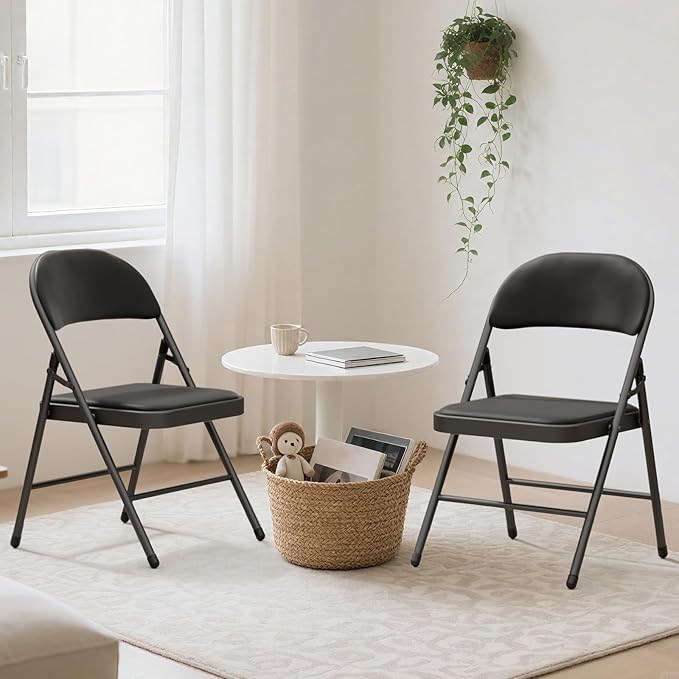 30 Pack Black Folding Chairs with Padded Cushion for Outside, Portable Stackable Commercial Metal Foldable Chairs with Steel Frame for Home Events Office Wedding Party, 350lbs Capacity
