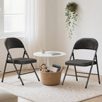 4 Pack Black Folding Chairs with Padded Cushion for Outside, Portable Stackable Commercial Metal Foldable Chairs with Steel Frame for Home Events Office Wedding Party, 350lbs Capacity