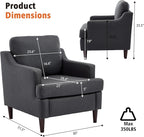 Mid-Century Accent Chair Modern Linen Fabric Armchair for Living Room,Comfy Upholstered Reading Chairs for Bedroom,Single Sofa Chair with Wood Legs (Darkgrey, Set of 1)