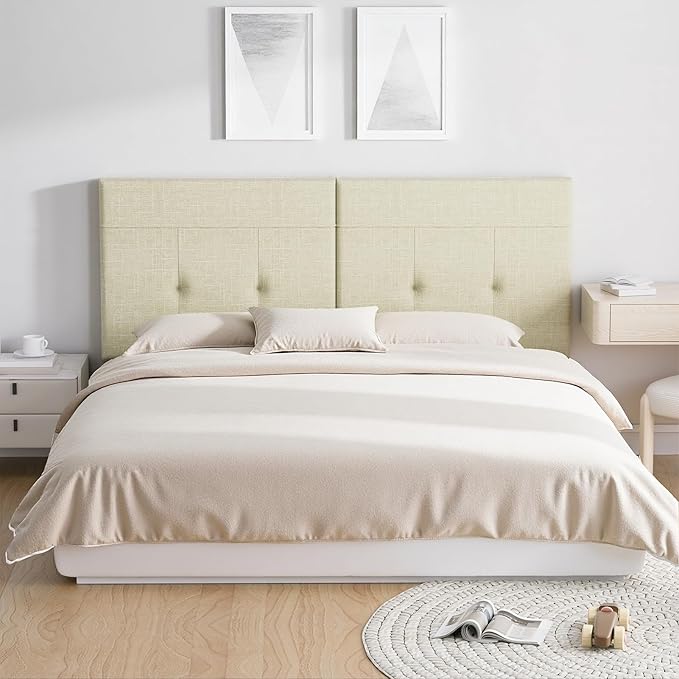 Upholstered King Size Headboard, Headboard King with Sturdy Metal Legs, Tufted Upholstery Design Bed Headboards with Adjustable Width & Height (Linen)