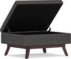 SIMPLIHOME Owen 34 inch Wide Mid Century Modern Rectangle Coffee Table Storage Ottoman in Slate Grey Linen Look Fabric, Assembled, For the Living Room, Entryway and Family Room
