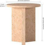 Henn&Hart 20" Scandinavian Round Wooden End Table, Side Table, Nightstand with X-Base for Living Room, Office, Family Room, or Bedroom, Blond Burl