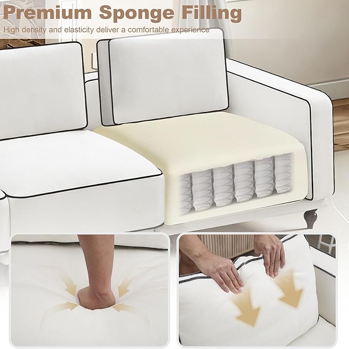 80" Loveseat Sofa Cloud Modular Sectional Couch,Deep Love Seat Couch with Armrests Wooden Legs,2 Seater Comfy Thicked Cushion Upholstered Sofa for Living Room Bedroom,White