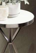 Kate and Laurel Gribben Modern Round Marble Side Table, 14 x 14 x 24, White and Gray Gunmetal, Tripod-Base Bedside Table for Display and Storage as a Bedroom Nightstand or Living Room Accent