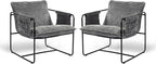 Modern Accent Chair Set of 2 Comfortable Living Room Chairs with Armrests, Bedroom Reading Chair, Chenille Upholstered Lounge Metal Chair