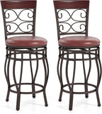 Giantex 26" Swivel Bar Stools Set of 2, Counter Height Bar Stools w/Back, Upholstered PU Leather Seat, Footrest, Max Load 330Lbs, Vintage Metal Barstools for Kitchen Island, Dining Room, Rustic Brown