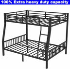 Upgraded Version Thicken Metal Full XL Over Queen Bunk Bed, Stronger Heavy Duty Steel Bunk Bed Full Over Queen Size, Best Bunkbed Frame for Adults, Easy Assembly, Black (Full XL Over Queen)