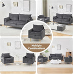 Furnimart 3-Piece Storage Sofa and Couch Set, Corduroy Loveseat with 2pc Accent Single Chairs, Small Living Room Furniture Set for Apartment, Tiny Homes and Lofts, 3PC-Gray