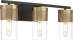 Possini Euro Design Berlin 23 1/2" High Modern Industrial 3 Light Bathroom Vanity Wall Lamp Light Fixture Mount Over The Sink Mirror Hardwired Cordless Black and Gold Glass Shade Indoor Entry-Way