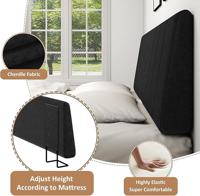 King Size Headboard Only-No Assembly, Upholstered Headboard King Size Linen Fabric Modern Style Headboards for Adjustable Bed Extra-Thick, Black