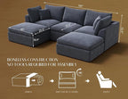 110" Cloud Sectional Couches for Living Room, Boneless U Shaped Couch with Ottoman, 3 Seater Modular Sectional Sofa, Dark Grey