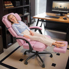 400lbs Office Chair with Foot Rest, Ergonomic Big and Tall Office Chair with Adjustable Headrest, High Back PU Leather Computer Chair,Comfy Heavy Duty Office Desk Chair (Classic Pink)