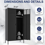 71 Inches Black Metal Wardrobe Cabinet with Hanging Rod, Metal Armoire Wardrobe Closet with Doors for Bedroom, Office, Laundry Room and Changing Room, Metal Locker Cabinet