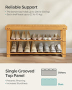 SONGMICS Shoe Rack Bench, 3-Tier Bamboo Shoe Storage Organizer, Entryway Bench, Holds Up to 286 lb, 11.3 x 35.4 x 17.8 Inches, for Entryway Bathroom Bedroom, Natural ULBS90N