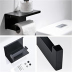 Bathroom Hardware Set Bathroom Accessories Set SUS304 Towel Bar Set Includes Towel Bar Inch+Towel Holder+Toilet Paper Holder+Towel Hook (10, Matte Black-Paper Holer with Cover)