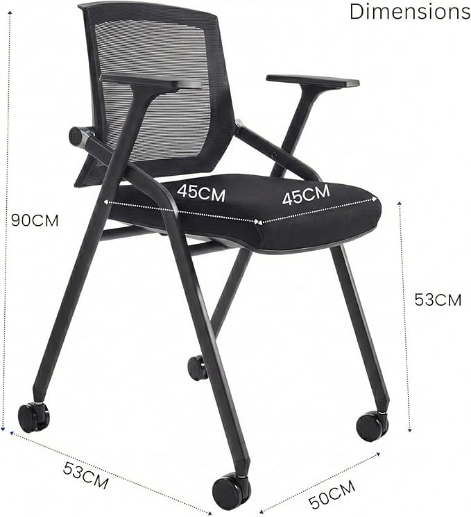 6 Pack Stackable Conference Room Chairs with Paddle Folding Office Chair Foldable Desk Chair Mesh Back and Arms for Conference Meeting Guest Reception Home Office Training Room Chair Black