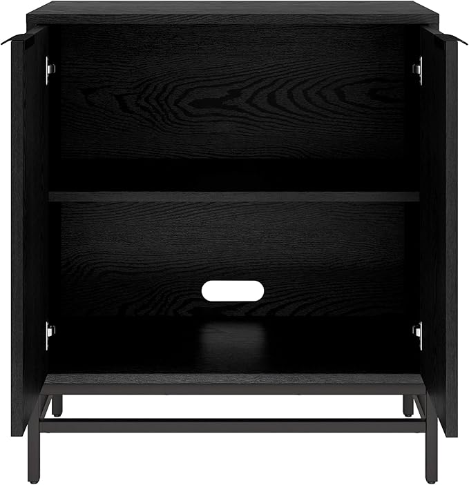 Henn&Hart 28" Fluted Wooden Accent Cabinet, Modern Ribbed Sideboard Buffet Cabinet with 2 Doors and an Adjustable Shelf for Living Room, Dining Room, Bedroom or Entryway, Black Grain