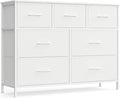 SONGMICS Dresser for Bedroom, Chest of Drawers, TV Stand, Steel, MDF, 7 Non-Woven Fabric Drawers, Storage Organizer Unit, Closet, Entryway, Cloud White and Snow White ULGS323W01S