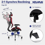 Nouhaus Ergo3D Ergonomic Office Chair Lumbar Support Mesh Office Chair with 4D Adjustable Armrest, Adjustable Headrest and Wheels, Mesh High Back Home Office Desk Chairs(Burgundy)