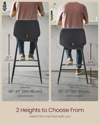 VASAGLE Bar Stools Set of 2, Counter Height Bar Stools with Back, Ergonomic Backrest, Synthetic Leather, Metal Legs, 24.4-Inch Tall Barstools for Kitchen Island Home Bar, Easy Assembly, Ink Black