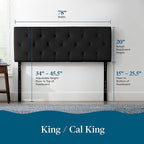 Lucid Mid-Rise Upholstered Headboard - Diamond Tufted - Padded Polyester - Adjustable Height from 34” to 46” - Easy Assembly - Bed Frame or Wall Mount - Sturdy - Black - King / Cal King Size