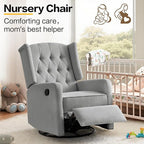ABAKAN Swivel Rocker Recliner Chair, 360 Degree Nursery Rocking Recliner, Linen Glider Chair with Button Tufted Wingback Chair, for Living Room, Bedroom, Gray