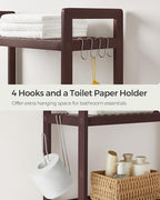 SONGMICS Over The Toilet Storage, 3-Tier Over Toilet Bathroom Organizer with Adjustable Shelf, 10.2 x 24.8 x 66.9 Inches, Space-Saving, Brown UBTS01BR