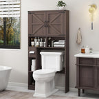 Vabches Over The Toilet Storage Cabinet, Farmhouse Storage Cabinet Over Toilet with 2 Barn Doors && Toilet Paper Holder Stand，Home Space-Saving Toilet Rack, for Laundry, Restroom, Bathroom.(Espresso)