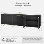 Fluted Storage Cabinet, Set of 3, Sideboard Buffet Cabinet, Modern Wood Accent Cabinet with Adjustable Shelves, Console Table for Living Room, Hallway, Entryway, Black