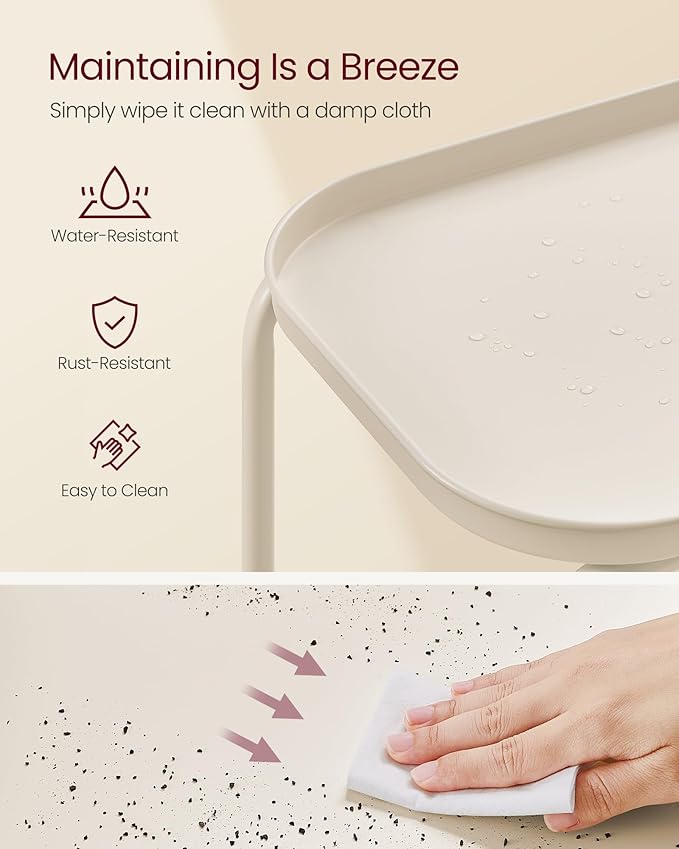 VASAGLE 2-Tier Outdoor Table, Small Side End Table with Tray Storage, Bedside Nightstand for Living Room, Bedroom, Modern Style, Cream White ULET243W01