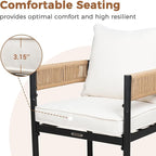 Grand patio Outdoor Dining Set for 6, 7PCS Patio Table and Chairs Set, Metal Woven Wicker Fixed Patio Chairs with Thickened Cushions & Rectangular Woodgrain Dining Table with Umbrella Hole (Natural)