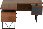 Techni Mobili Reversible L Shaped Desk with File Cabinet and Drawers 59” W – Modern Versatile L Shaped Office Desk with Drawers and File Cabinet - Brown