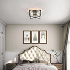 Bofea-Industrial Flush Mount Ceiling Light, Black Circular 4-Lights Farmhouse Hallway Light Fixture, Water Ripple Flush Mount Fixture Perfect for Kitchen Island,Dining Room and Hallway.