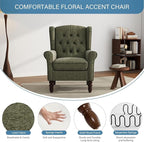 UIXE High Back Accent Chairs Set of 2, Upholstered Armchair in Fabric for Living Room, Retro Wingback Arm Chair Comfy Single Sofa Bedroom Reading Seat with Solid Wood Legs - Green