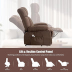 Oversized Power Lift Recliner Chair for Elderly, Big and Tall Lift Chair with Massage and Heat for Living Room, Fabric Electric Recliner Chairs with 4 Side Pockets, USB Charge Port,Brown