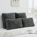 FUTEI Dark Grey Decorative Throw Pillow Covers 18x18 Inch Set of 2,Soft Fluffy Faux Wool Fur Boucle Textured Cushion Case,Modern Home Decor for Couch Bed Living Room Office