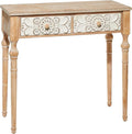 Deco 79 Wood Floral Intricately Carved 2 Drawers Console Table, 36" x 16" x 33", Brown