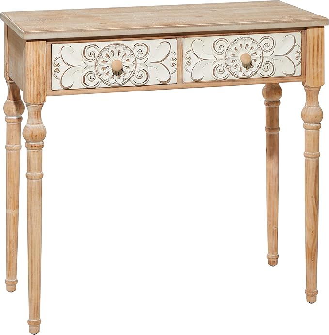 Deco 79 Wood Floral Intricately Carved 2 Drawers Console Table, 36" x 16" x 33", Brown