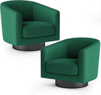 360° Swivel Accent Chairs Set of 2, Modern Bucket Chair, Corduroy Barrel Armchair, Comfy Boucle Chair, Single Sofa for Living Room Bedroom. Green