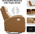 Swivel Rocker Recliner Chair, Manual Leather Recliner, Glider Rocking Recliner Chair 360°Swivel Nursery Reclining Chair for Living Room, Light Brown