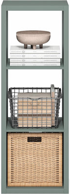 Furinno Cubicle Book Shelf, 3-Cube Thick Frame Bookshelf, Horizontally & Vertically Reversible Bookcase with Open Back, 14.6" x 15.9" x 44", for Living Room, Bedroom, Home Office, Sage Green