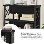 HOMBAZAAR Book Shelf,3 Tier Small Bookshelf with Metal Frame and Backboard,Black Deep Bookcase with Engineered Wood Shelves,Short Shelf Bookcase for Living Room,Bedroom and Office