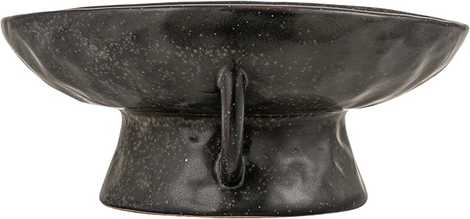 Creative Co-Op Stoneware Footed Pedestal/Bowl with Handles, Reactive Glaze, Black