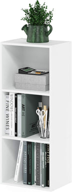 Furinno LUDER Book Shelf, 3-Cube Bookshelf, Bookcase with Open Shelves, 9.3 x 12 x 31.5, for Living Room, Bedroom, Home Office, White
