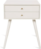 Kate and Laurel Finco Midcentury Modern Style Side Table with 2 Drawers, White Finish with Brass Hardware
