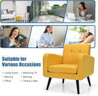 Giantex Upholstered Accent Chair, Modern Mid Century Linen Fabric Living Room Chair with Arms, Max Load 265 Lbs, Comfy Tufted Single Sofa for Reading, Bedroom, Office, Club, Yellow