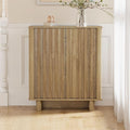 LukeAlon Fluted Sideboard Cabinet with Storage, Farmhouse Boho Accent Buffet Cabinet, 31.5" Height Wooden Small Credenza Cabinets for Living Room Dining Room Entryway Hallway, Natural Wood Color