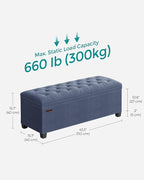 SONGMICS Storage Ottoman Bench, Foot Rest with Legs, 15.7 x 43.3 x 15.7 Inches, End of Bed Bench, Storage Chest, Load up to 660 lb, for Living Room, Bedroom, Entryway, Light Denim Blue ULSF088Q01