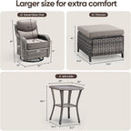 Swivel Patio Chairs Sofa Set of 5 with 6" Thick Cushion - Wicker Outdoor Swivel Rocker Patio Chair with Side Table, High Back Comfortable Outdoor Glider Chairs - Grey Wicker - Grey Cushions