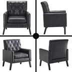 Mid Century Modern Accent Chair, Black Faux Leather Office Chair for Reception - Brown Leather Club Chair for Living Room, Bedroom, or Waiting Room